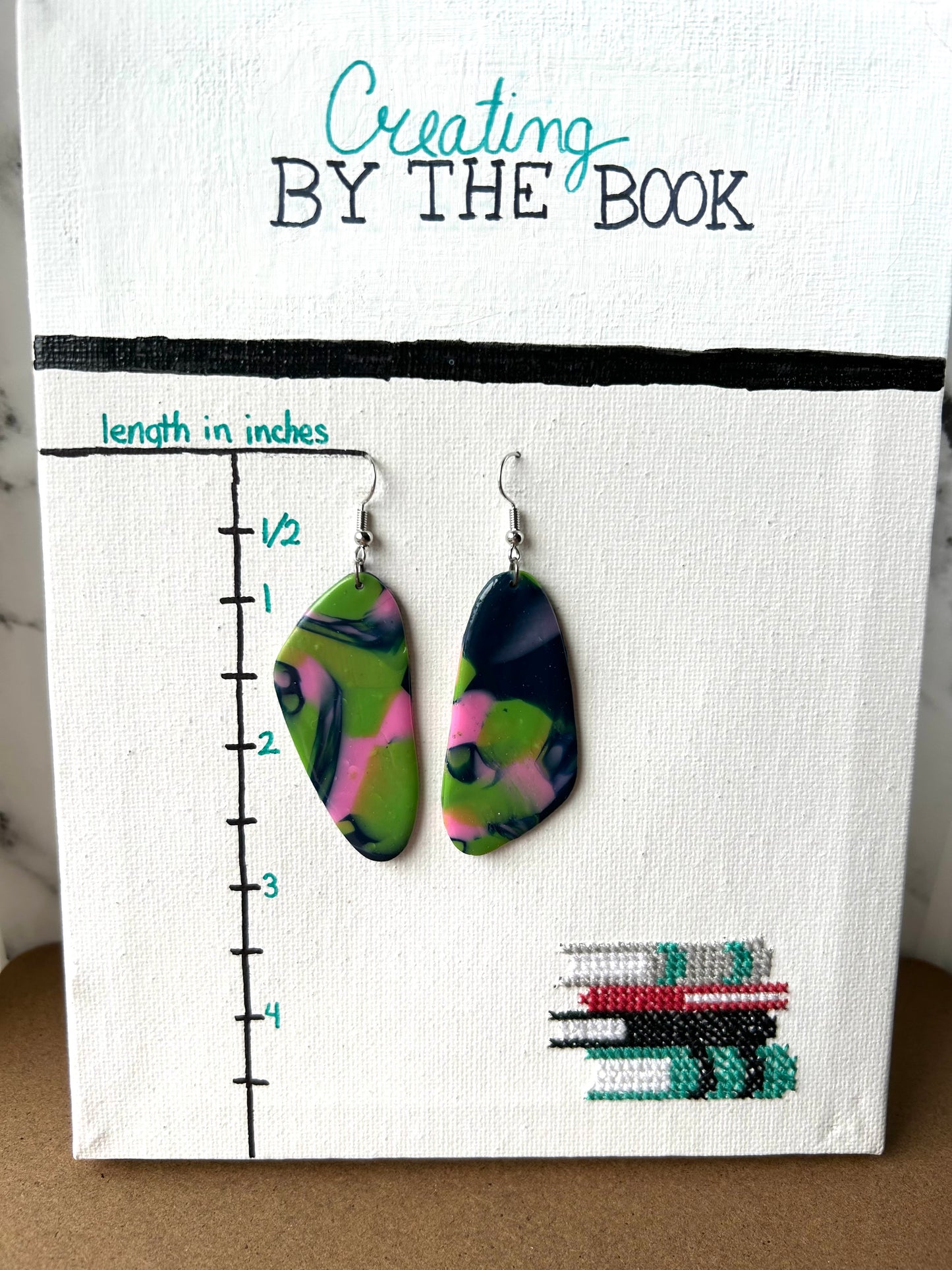 Green, Pink and Navy Butterfly Wing Earrings