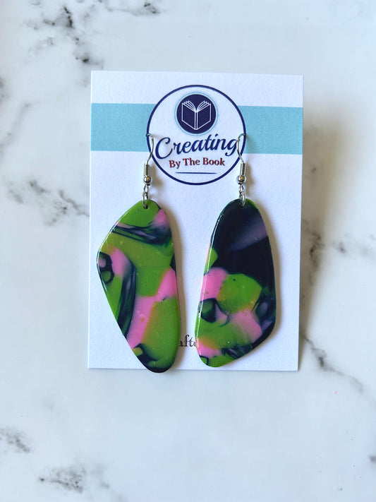 Green, Pink and Navy Butterfly Wing Earrings