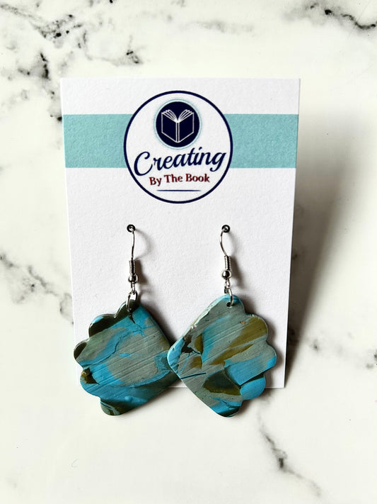 Multicolor Mokume Gane Shell Earrings - Handmade Lightweight Polymer Clay Jewelry