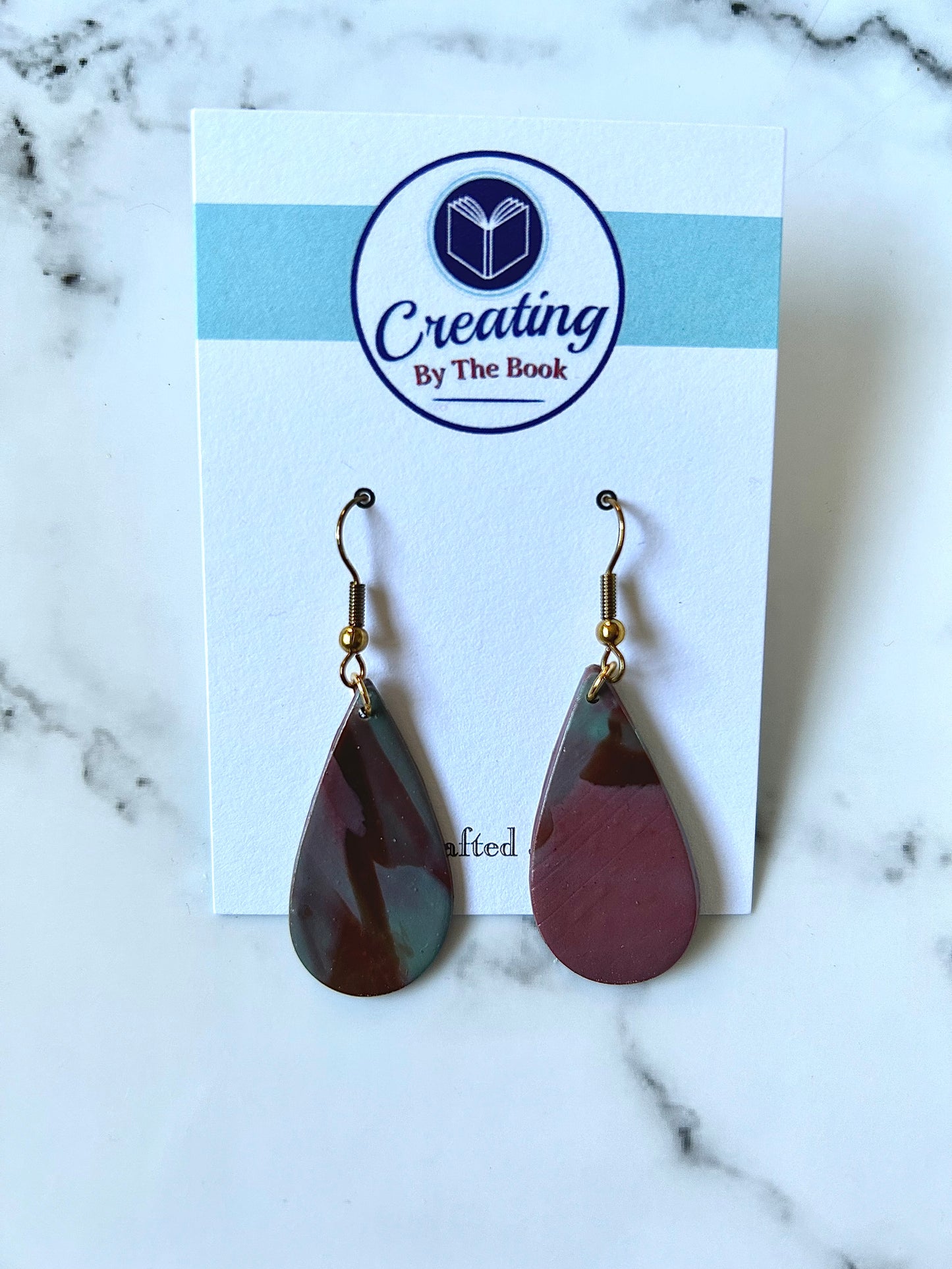 Unique Multicolor Teardrop Polymer Clay Earrings - Lightweight Mokume Gane with Gold-Plated Hooks