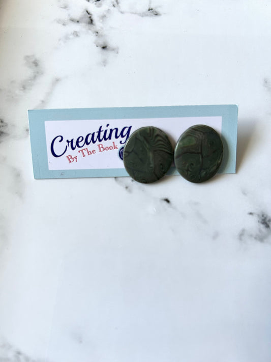 Handmade Gray-Green Swirl Polymer Clay Stud Earrings