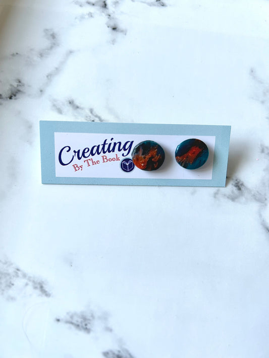 Red and Teal Abstract Polymer Clay Stud Earrings